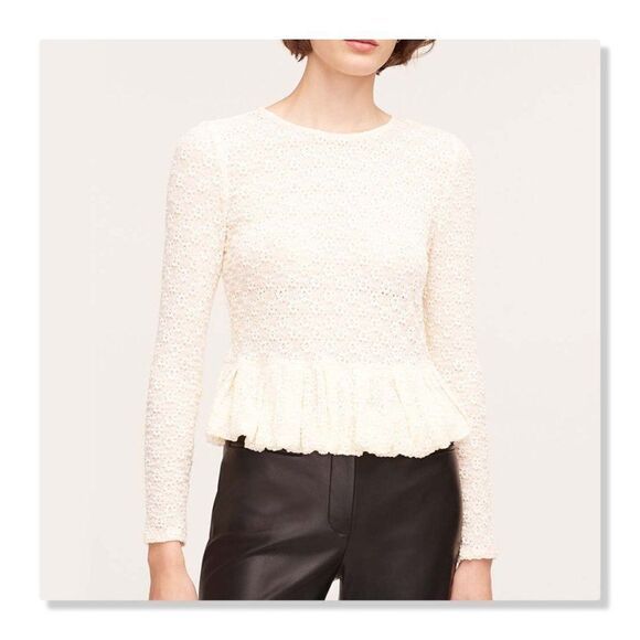 NEW! Rebecca Taylor Peplum Hem Long Sleeve Blouse - size XL in Vanilla - Picture 1 of 15